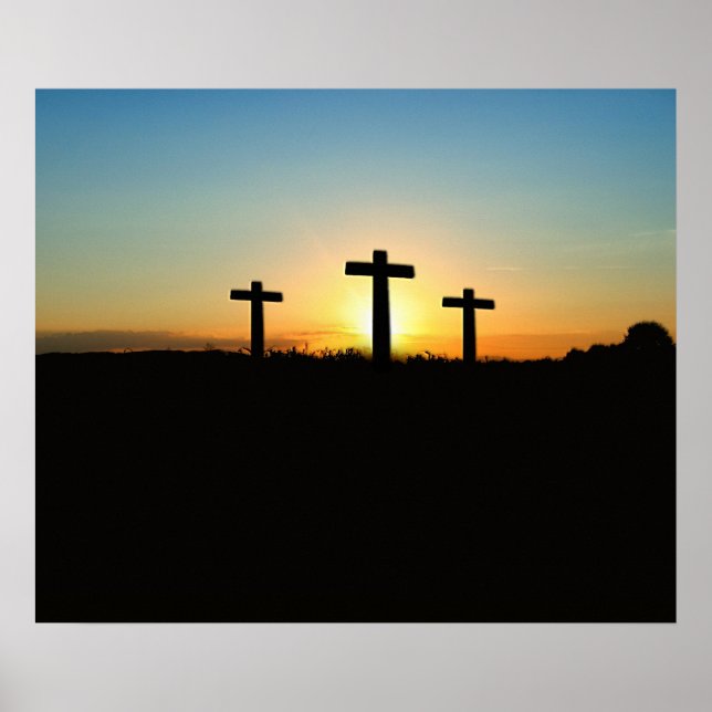Poster Les croix de crucifixion au coucher du soleil (Devant)