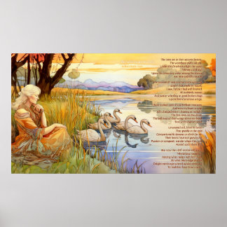 Poster Les cygnes sauvages à Coole poème et oeuvre d'art