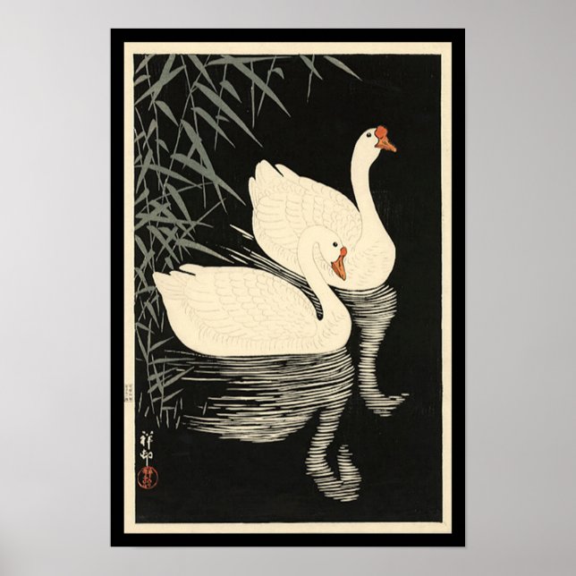 Poster Les cygnes Vintages d'Ohara Koson (Devant)