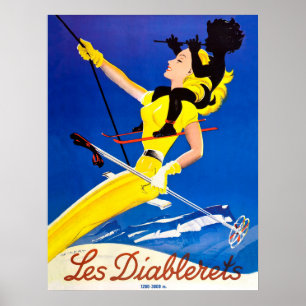 Poster Les Diablerets, femme sur un télésiège