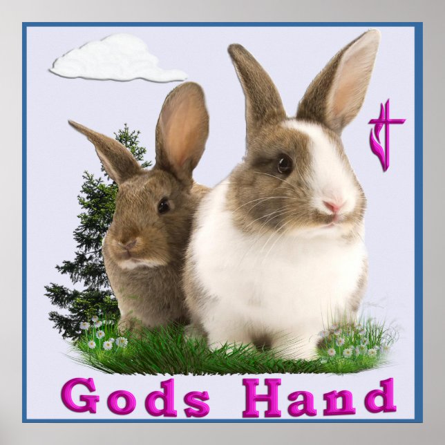 Poster Les dieux main lapins (Devant)