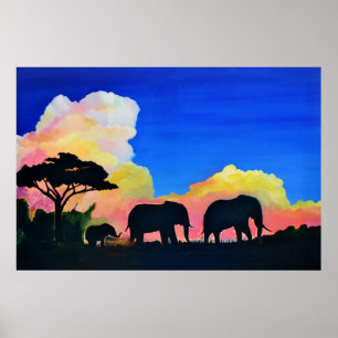 Poster Les Éléphants À Dusk