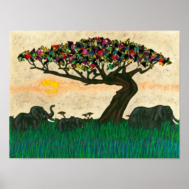 Poster Les éléphants sur les plans de l'Afrique (Devant)