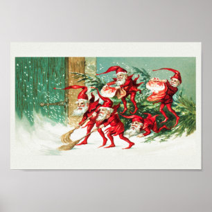 Poster Les elfes de père Noël balayent la neige