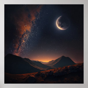 Poster Les étoiles brillent dans le ciel et la lune -3