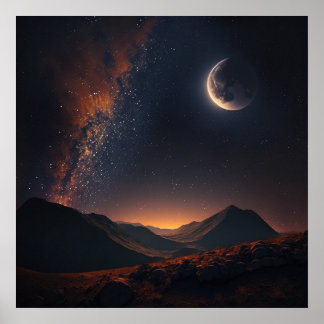 Poster Les étoiles brillent dans le ciel et la lune -3