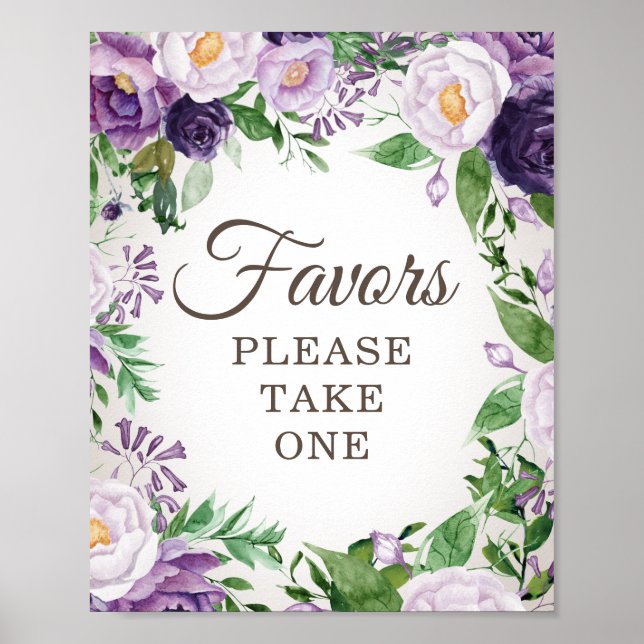 Poster Les Faveurs Du Baby shower Floral Violet En Prenne (Devant)