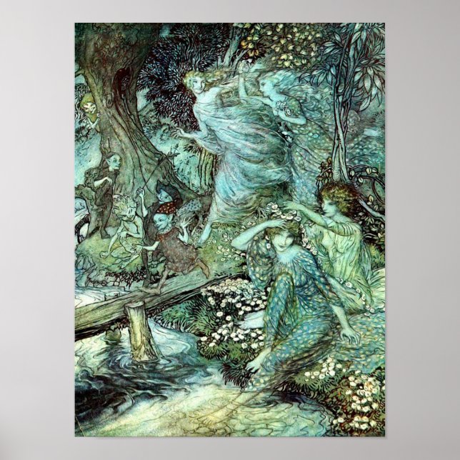 Poster Les fées d'Arthur Rackham, bleu (Devant)
