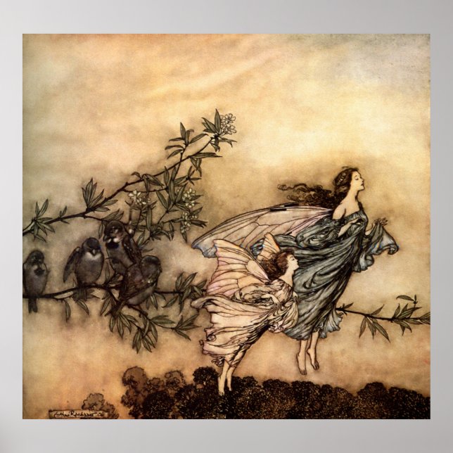 Poster Les fées ont leurs menottes avec les oiseaux (Devant)