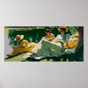 Poster Les femmes ensoleillées sur la rive du lac par une
