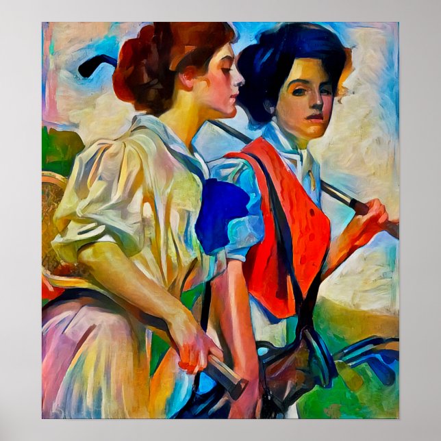 Poster Les femmes golfeuses à la peinture (Devant)