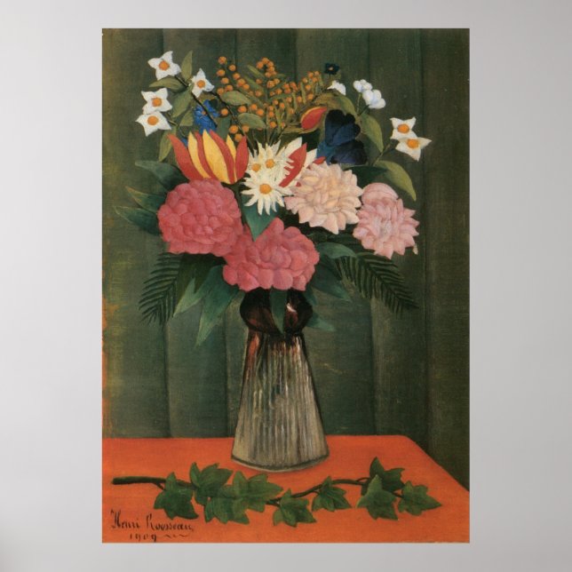 Poster Les fleurs d'Henri Rousseau dans un vase (1909) (Devant)