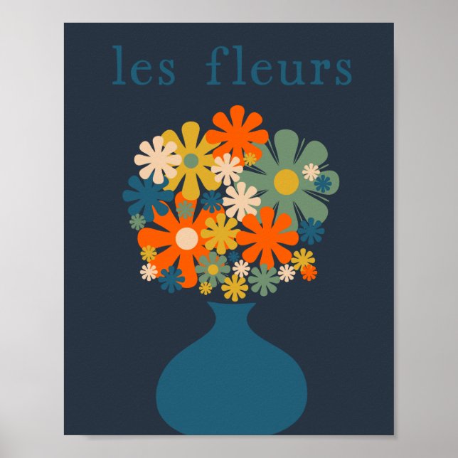 Poster Les Fleurs joyeuses Fleurs rétro en bleu Vase (Devant)