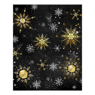 Poster Les flocons dorés de Noël sur l'Arrière - plan noi