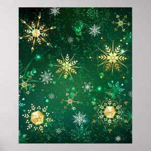 Poster Les flocons dorés de Noël sur l'Arrière - plan ver
