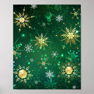 Poster Les flocons dorés de Noël sur l'Arrière - plan ver