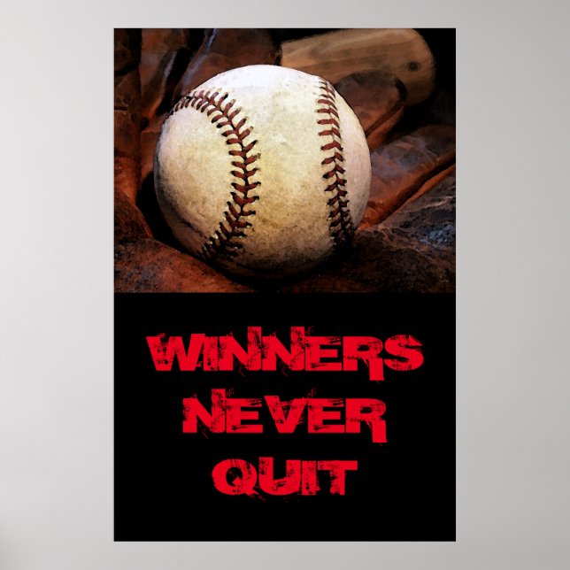 Poster Les gagnants ne cessent jamais de baseball inspiré (Devant)