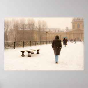 Poster Les gens marchent dans l'affiche de neige