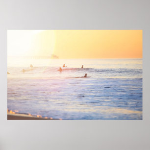 Poster Les gens surfant sur la plage