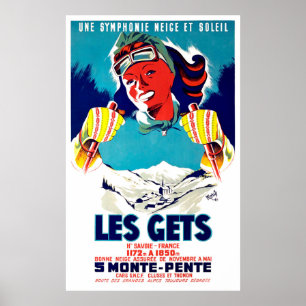 Poster Les Gets, France, sport de ski d'hiver, voyage vin