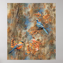 Poster Les grands arbres, les Feuilles de l'automne et le
