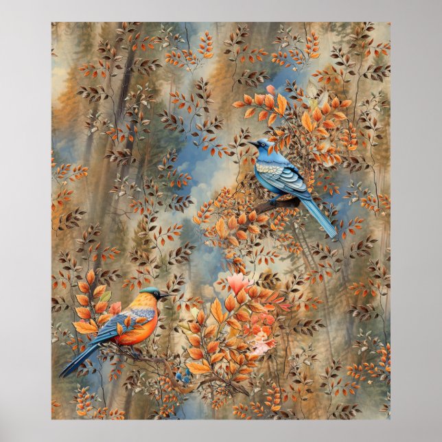 Poster Les grands arbres, les Feuilles de l'automne et le (Devant)