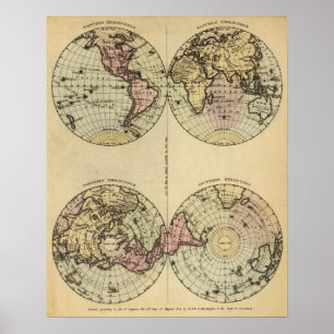 Poster Les hémisphères remettent la carte d'atlas couleur
