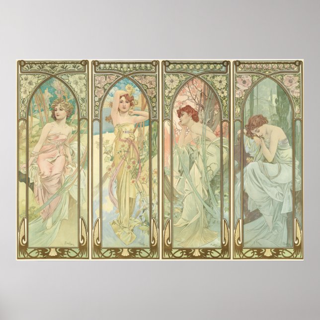 Poster LES HEURES DU JOUR - Mucha (Devant)