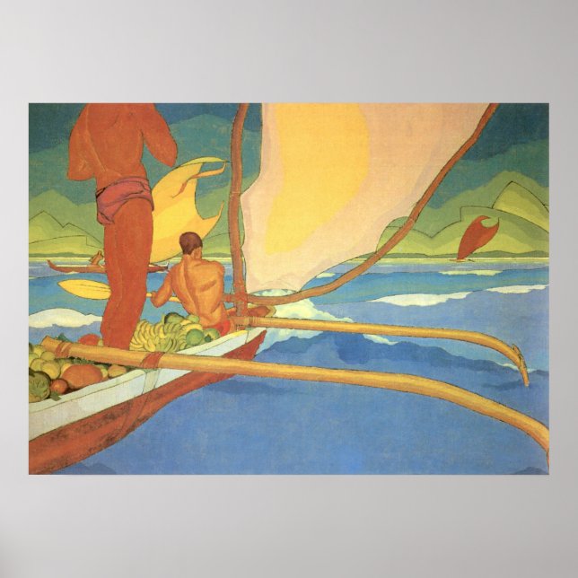 POSTER LES HOMMES DANS UN CANOÉ OUTRIGGER SE SONT DIRIGÉS (Devant)
