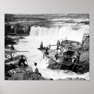 Poster Les hommes pêchant chez Celilo tombe photographie