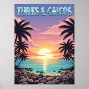 Poster Les îles Turques et Caïques coucher de soleil trop
