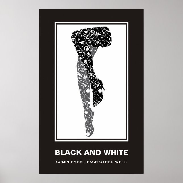 Poster Les jambes florales de la femme blanche noire moti (Devant)