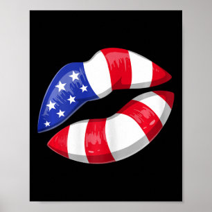 Poster Les lèvres du drapeau américain 4 juillet patrioti