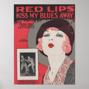 Poster Les lèvres rouges embrassent mes bleus loin