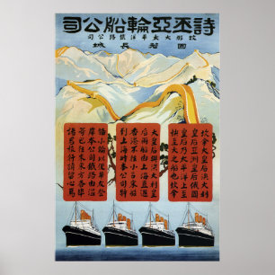 Poster Les lignes océaniques vintages du Pacifique vers l