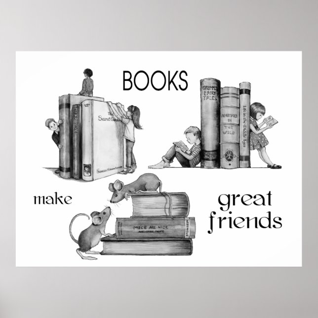 Poster Les Livres Font De Grands Amis, Enfants, Souris, A (Devant)