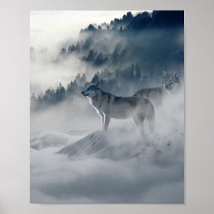 Poster Les loups dans un paysage hivernal