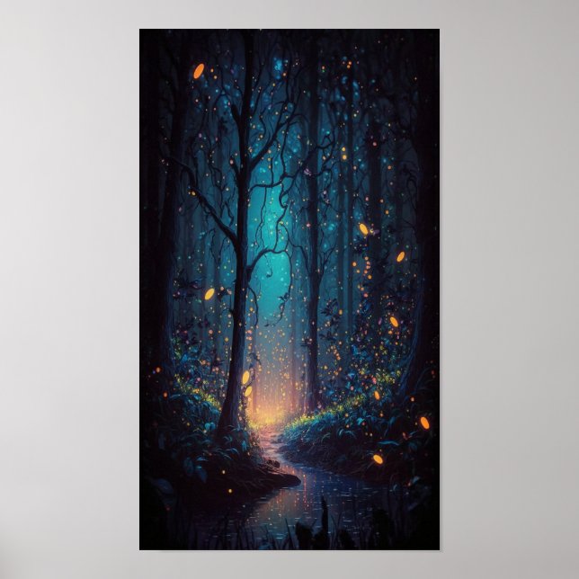 Poster Les lucioles magiques dans la forêt (Devant)
