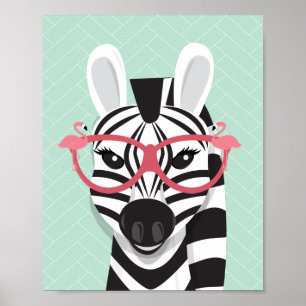 Poster Les lunettes de soleil noires Zèbre blanc rose Fla