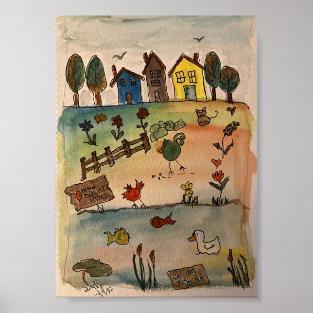 Poster Les maisons sur une colline (Devant)