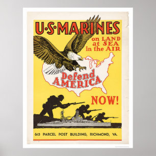 Poster Les Marines américains défendent l'Amérique