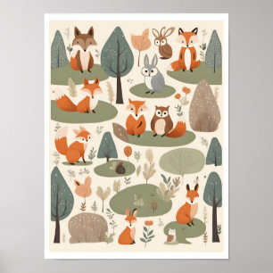 Poster Les mignons animaux en bois