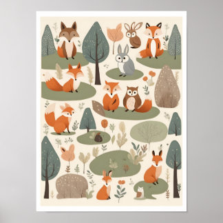 Poster Les mignons animaux en bois