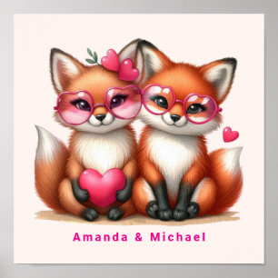 Poster Les mignons renards orange en amour Saint-Valentin