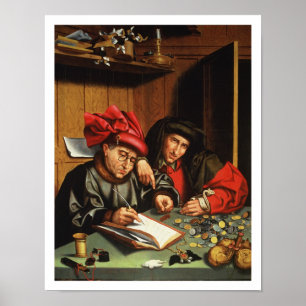 Poster Les Money Lenders (huile sur le panneau de chêne)