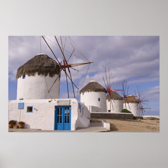 Poster Les moulins à vent de Mykonos sur les îles grecque (Devant)