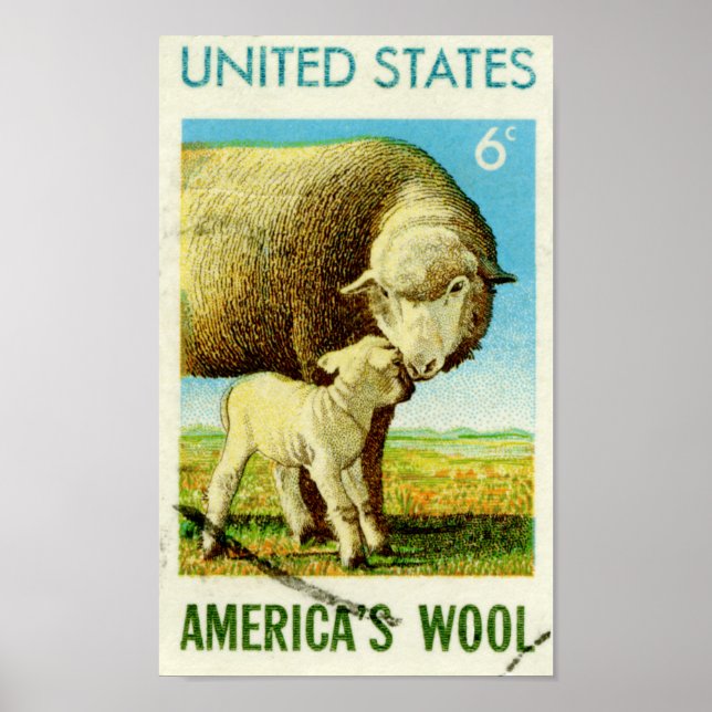 Poster Les moutons rétro en laine de l'Amérique (Devant)