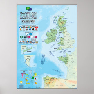 Poster Les nations celtiques : carte, drapeaux et langues