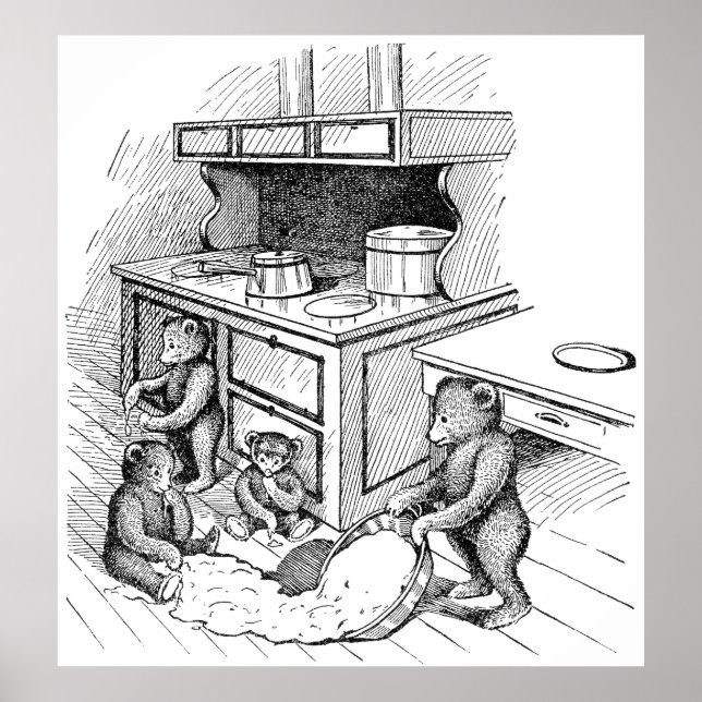 Poster Les nounours font un mess dans la cuisine (Devant)