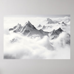 Poster Les nuages de la mer de montagne Coucher de soleil